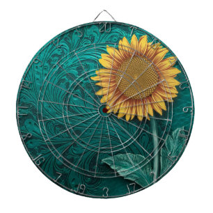 Cible De Fléchettes Tournesol jaune en cuir turquoise