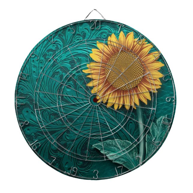 Cible De Fléchettes Tournesol jaune en cuir turquoise (Devant)