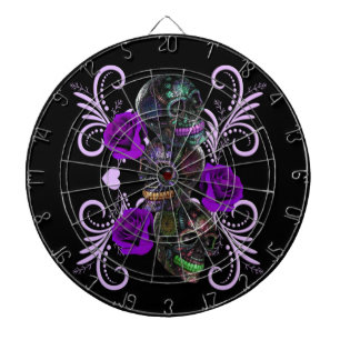 Cible De Fléchettes Triple Jour Noir Des Crânes Morts Roses Violets