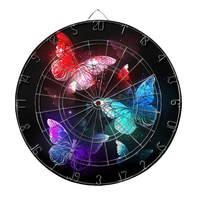 Cible De Fléchettes Trois papillons brillants sur l'arrière - plan de  (Devant)