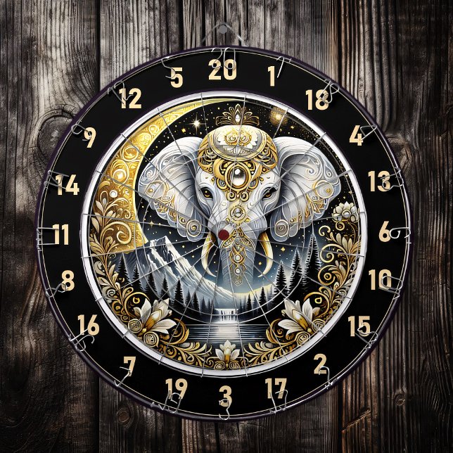Cible De Fléchettes Un Éléphant Blanc Brille Sous La Lune D'Or (Créateur téléchargé)