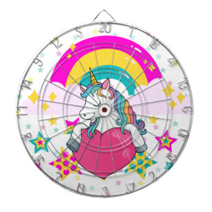 Cible De Fléchettes Unicorne arc-en-ciel avec étoiles
