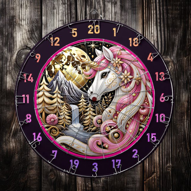 Cible De Fléchettes Unicorne Rose Sous Lune D'Or (Créateur téléchargé)