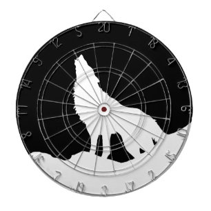 Cible De Fléchettes Unique Noir & Blanc Pop Art Wolf Silhouette