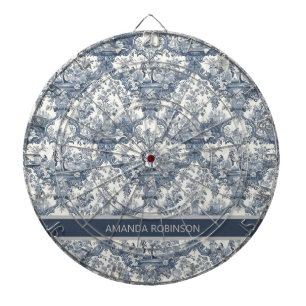 Cible De Fléchettes Vintage damas à fleurs Bleu toile de jouy monogram