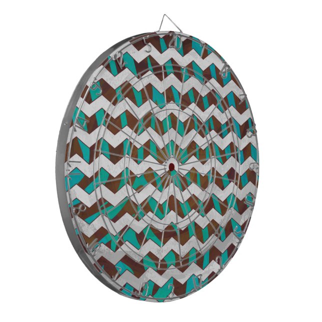 Cible De Fléchettes Zebra Chevron Impression Brown et Turquoise (Devant gauche)