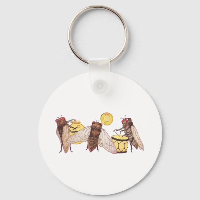 Cicada Band with Gong, Trumpet and Drum Keychain (Front)