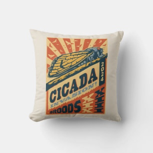 Cicada Invasion 2024 Letter Press Throw Pillow