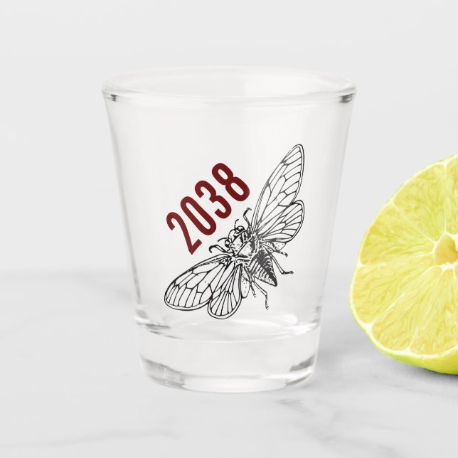 Cicadas 2038 shot glass (Front)