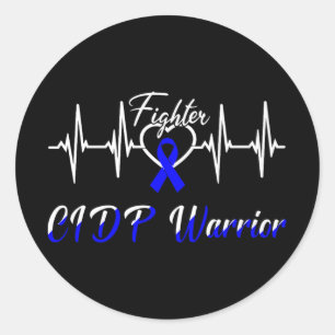 Cidp Awareness Warrior Heartbeat Fight Blue Ribbon Classic Round Sticker