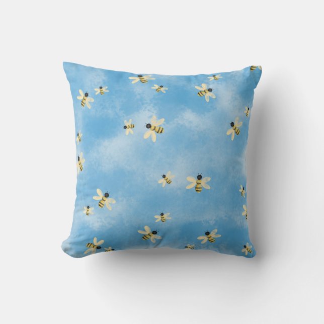 Ciel bleu Abeilles Jeter Coussin (Recto)