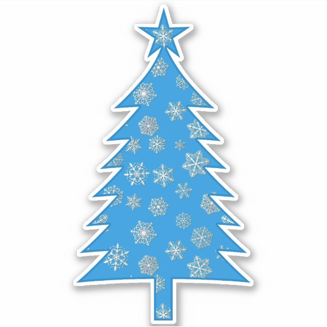 Ciel bleu avec Snowflakes Sticker Arbre de Noël (Devant)