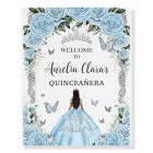 Ciel bleu Floral Princesse Robe Argent Quinceañera