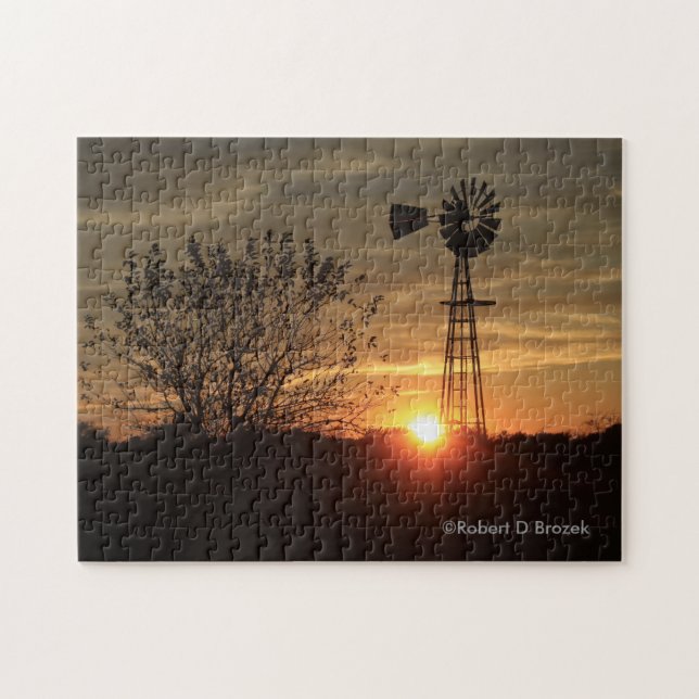 Ciel d'or du Kansas avec le puzzle de silhouette (Horizontal)