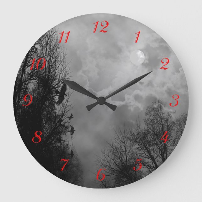 Ciel hanté avec Ravens Rouge Numéros Mur Horloge (Recto)
