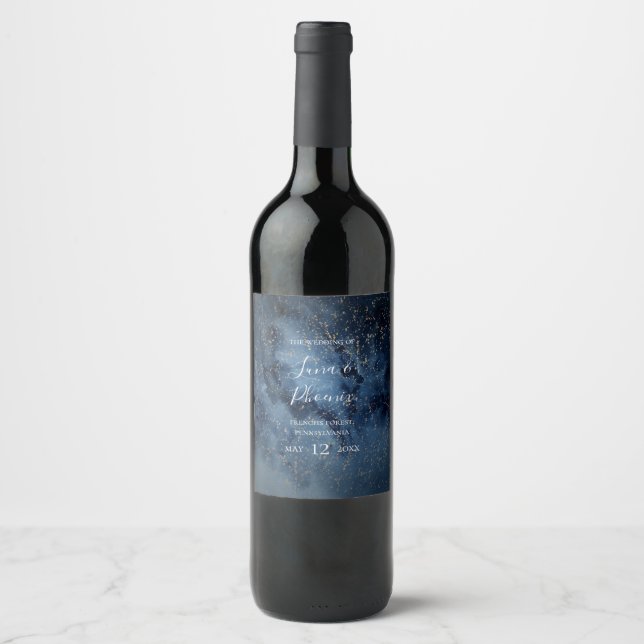 Ciel nocturne céleste | Étiquette de vin Mariage d (Devant)