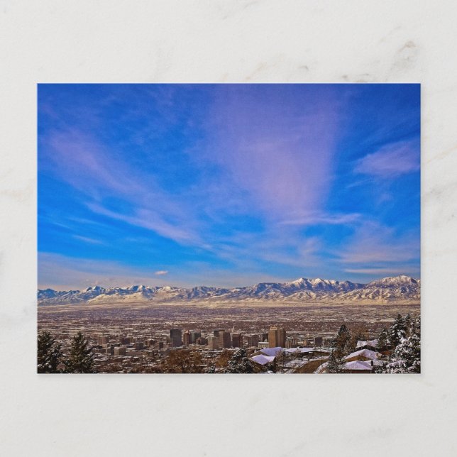 Ciel rose embrassé sur Salt Lake City, Utah Carte  (Devant)