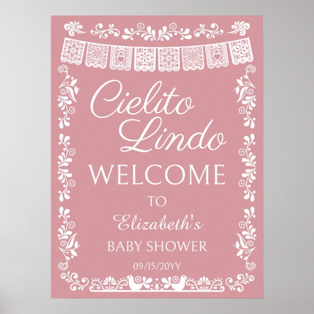 Cielito Lindo Baby Shower Blush Pink Welcome Poster (Front)