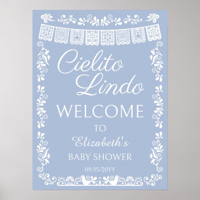Cielito Lindo Baby Shower Dusty Blue Welcome Poster (Front)
