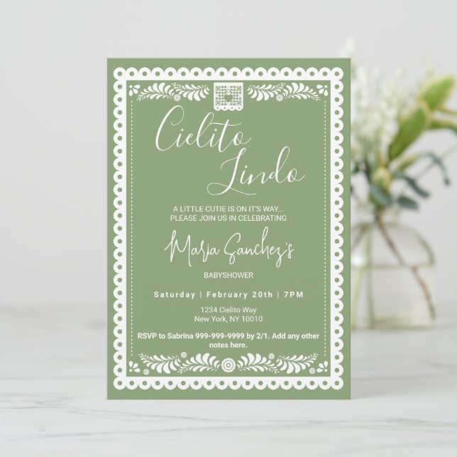 Cielito Lindo Baby Shower Invitation | Green  (Debout devant)