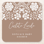 Cielito Lindo Baby Shower Terracotta Invitation Square Paper Coaster<br><div class="desc">This product is part of the Cielito Lindo Mexican Baby Shower theme, a favourite for those who love a blend of elegance and cultural charm. This design features a warm, neutral terracotta background that feels inviting and cozy, accented with delicate white florals. Whether you're planning a baby shower that's intimate...</div>