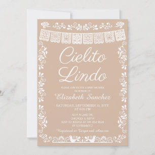 Cielito Lindo Beige Papel Picado Baby Shower Invitation