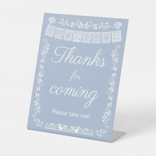 Cielito Lindo Blue Baby Shower Thanks for coming Pedestal Sign