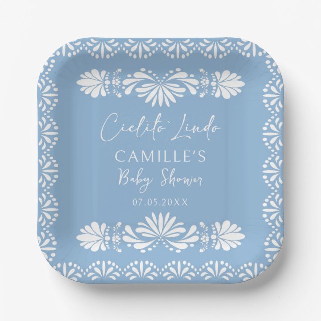 Cielito lindo Blue Mexican Baby Shower Paper Plate (Front)
