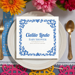 Cielito Lindo Blue Talavera Floral Baby Shower Napkin