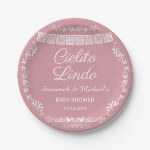 Cielito Lindo Blush Pink Papel Picado Baby Shower Paper Plate