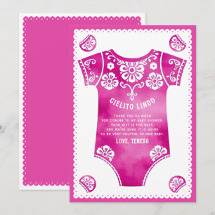 Cielito Lindo cute pink bodysuit girl baby shower Thank You Card