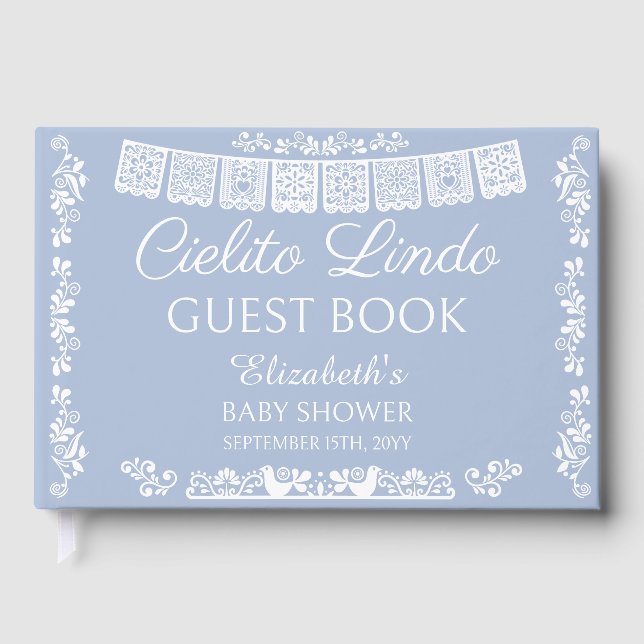 Cielito Lindo Dusty Blue Baby Shower Guest Book (Front)