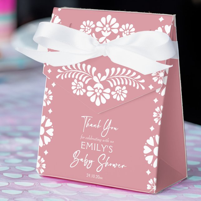 Cielito lindo dusty pink baby shower favours favor box (Cielito lindo dusty pink Mexican fiesta papel picado baby shower favors personalized favor boxes)