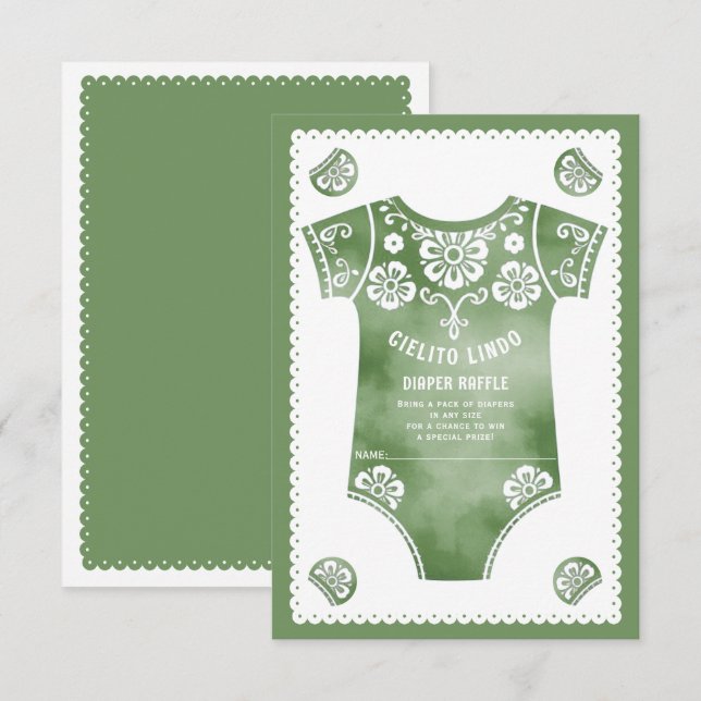 Cielito Lindo green baby shower Diaper Raffle Enclosure Card (Front/Back)