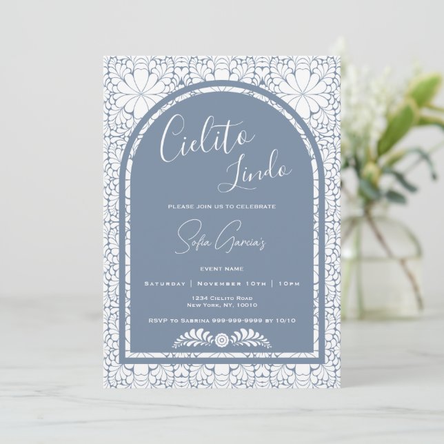 Cielito Lindo Mexican Blue Folk Art Invitation (Debout devant)