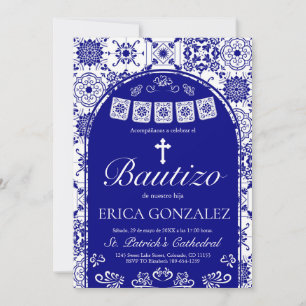 Cielito Lindo Navy Blue Bautizo Talavera Invitation