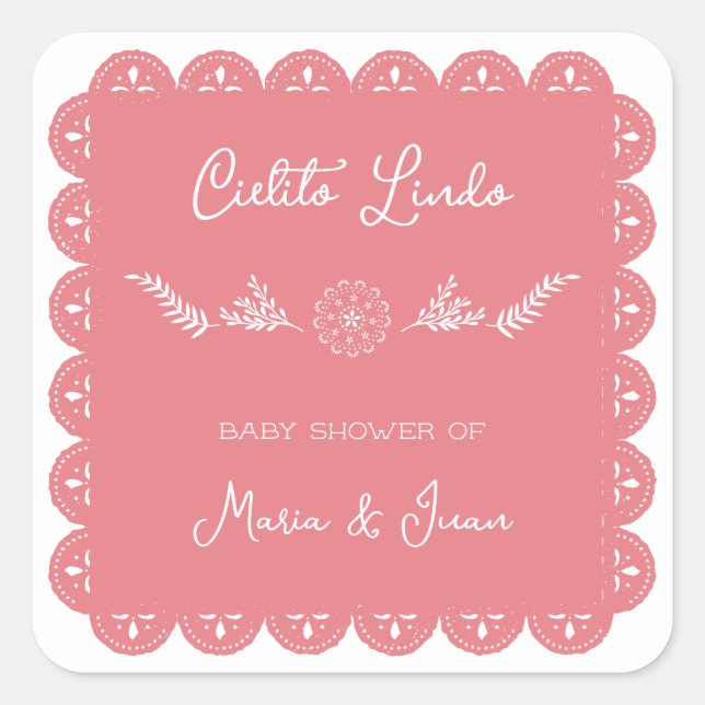 Cielito Lindo Papel Picado Baby Girl Shower Square Sticker (Front)