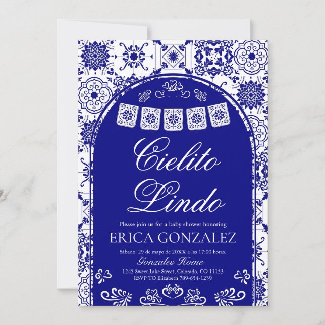 Cielito Lindo Papel Picado Boy Baby Shower Navy Invitation (Front)