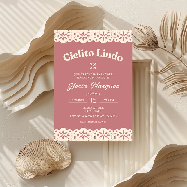 Cielito Lindo Papel Picado Pink Girl Baby Shower Invitation (Cielito Lindo Pink Papel Picado Mexican Fiesta Girl's Baby Shower Invitation)