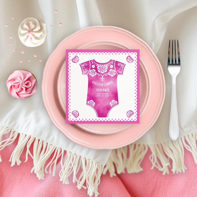 Cielito Lindo pink bodysuit girl baby shower Napkin (Creator Uploaded)