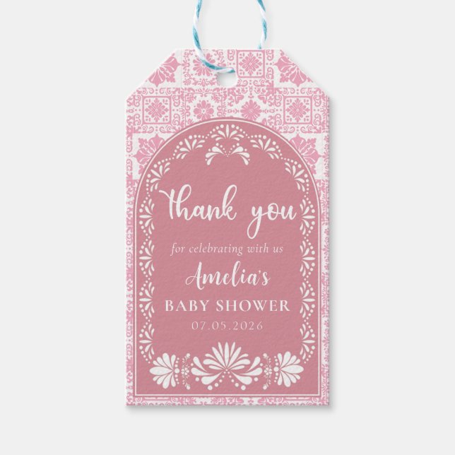Cielito Lindo Pink Mexican Baby Shower Gift Tag (Front)