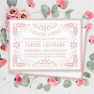Cielito Lindo pink papel picado baby girl shower Invitation