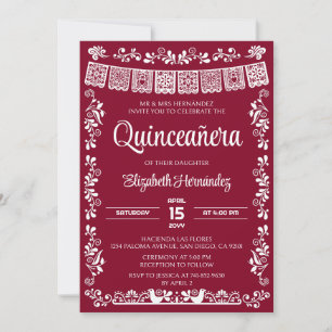 Cielito Lindo Quinceañera Burgundy Invitation