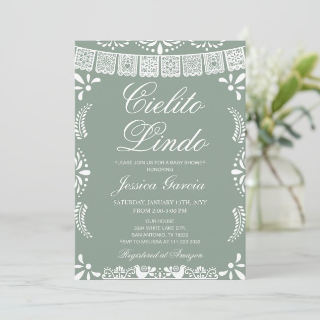 Cielito Lindo Sage Baby shower vert Invitation (Debout devant)