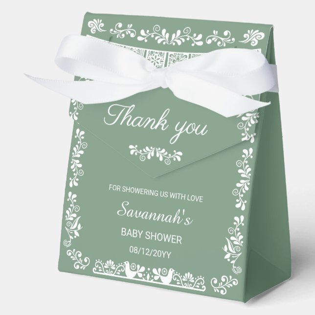 Cielito Lindo Sage Green Baby Shower Favor Box (Front)