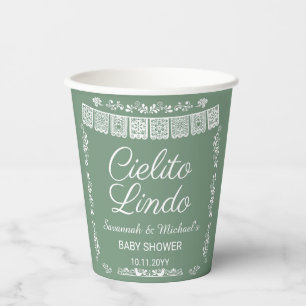 Cielito Lindo Sage Green Papel Picado Baby Shower Paper Cups