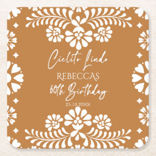 Cielito lindo terracotta Mexican 60th birthday Square Paper Coaster