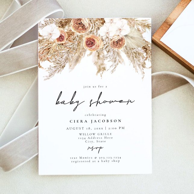 CIERA Boho Terracotta Floral Pampas Baby Shower Invitation (Creator Uploaded)
