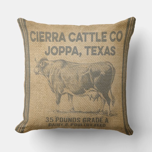 CIERRA CATTLE CO JOPPA TEXAS burlap Styled pillow (Front)