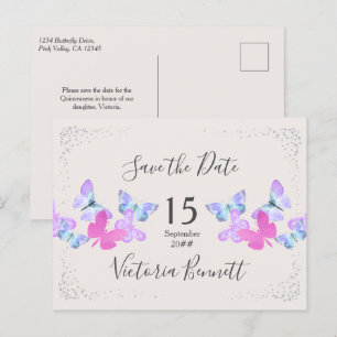 Cieux Papillon Rose Confettis Argent Faire-Part de
